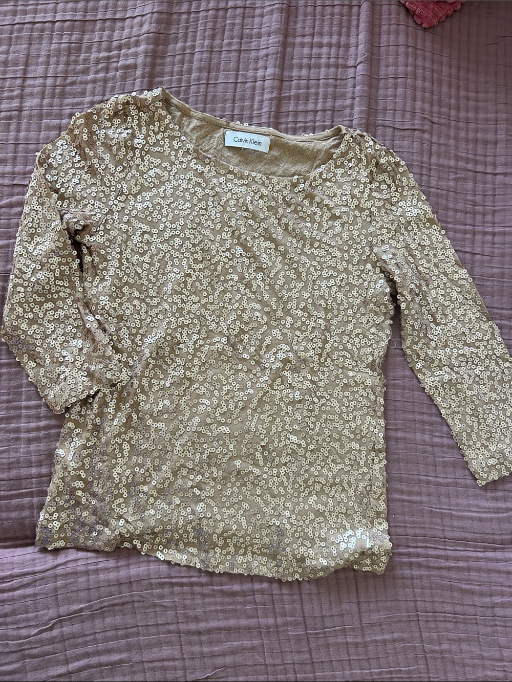 Calvin Klein Gold Sequin Long Sleeve Pullover